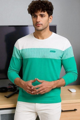 Autna Colorblock Men Round Neck Green T-Shirt