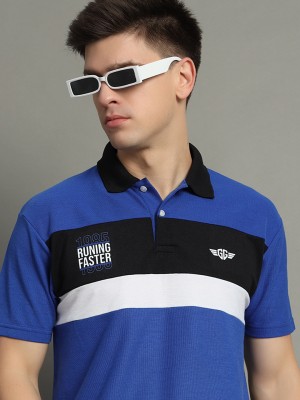 GETGOLF Colorblock Men Polo Neck Blue T-Shirt