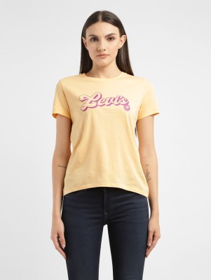 LEVI'S Typography Women Round Neck Yellow T-Shirt