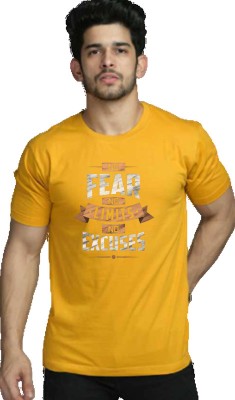 J hind creations Printed, Typography Men Round Neck Yellow T-Shirt