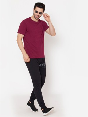 London Crew Solid Men Round Neck Maroon T-Shirt