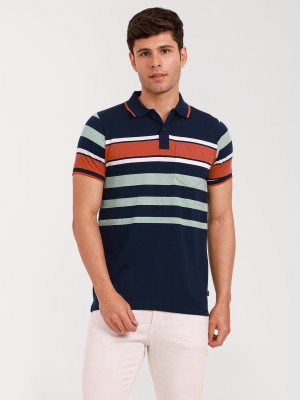 Urbanor Striped Men Polo Neck Blue T-Shirt