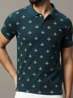 SINDHIGARMENT Printed Men Polo Neck Dark Green T-Shirt