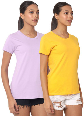 Figurefab Self Design Women Round Neck Purple, Yellow T-Shirt