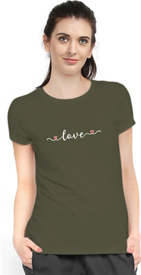 Stylimo Typography Women Round Neck Green T-Shirt