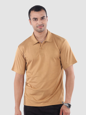 BEYOUNG Striped Men Polo Neck Beige T-Shirt