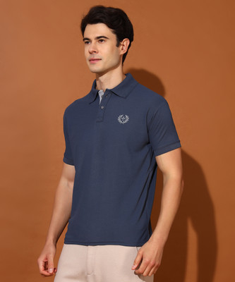 Christy World Solid Men Polo Neck Grey T-Shirt