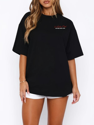 METRONAUT Printed Women Round Neck Black T-Shirt