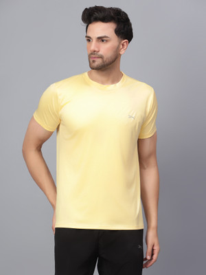 SHIV-NARESH Solid Men Round Neck Yellow T-Shirt