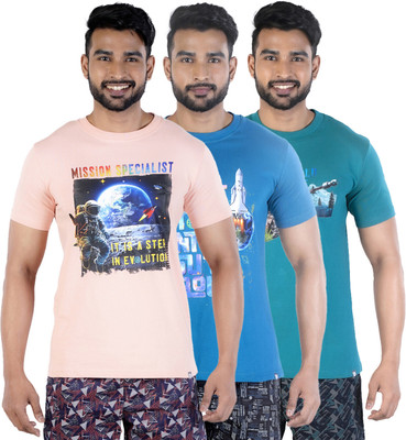 COLORS by Rupa Frontline Graphic Print Men Round Neck Pink, Blue, Green T-Shirt