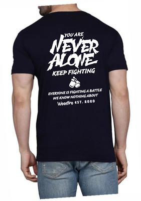 WOOSTRO Printed Men Round Neck Navy Blue T-Shirt