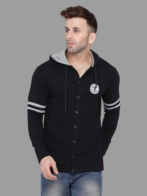 Money Leaf Graphic Print Men Hooded Neck Black T-Shirt