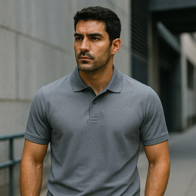 KASPY Solid Men Polo Neck Grey T-Shirt