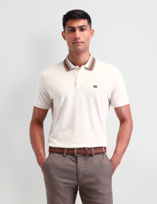 Arrow Sport Solid Men Polo Neck Beige T-Shirt