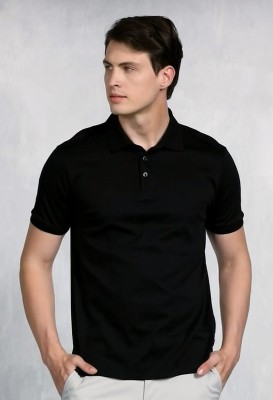 Cozzy Eagle Solid Men Polo Neck Black T-Shirt