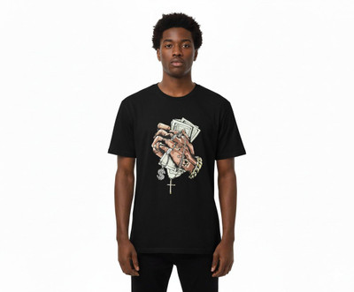DOMZ Graphic Print Men Round Neck Black T-Shirt