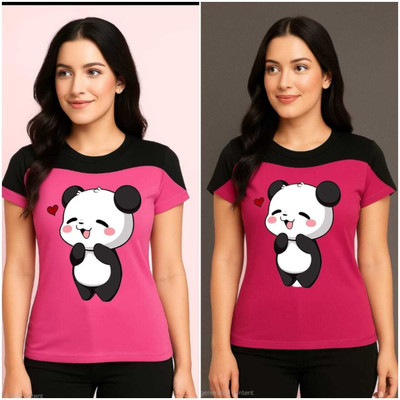 Naagar Graphic Print, Self Design, Cartoon Women Round Neck Multicolor T-Shirt