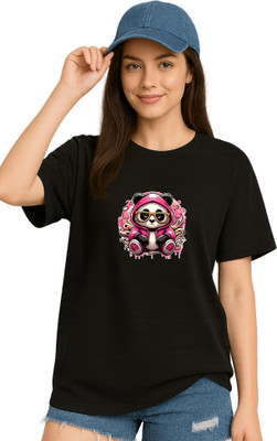 LuxeApe Printed Women Round Neck Black T-Shirt