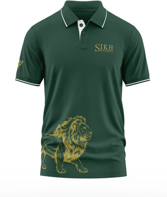 Warriorworld Graphic Print Men Polo Neck Green T-Shirt
