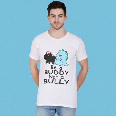 FARICON Self Design Men Round Neck White T-Shirt