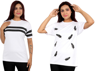 Oishee Printed Women Round Neck White T-Shirt