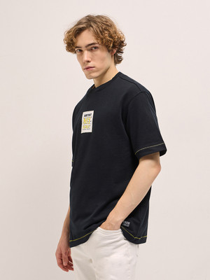 THE BEAR HOUSE Printed Men Round Neck Black T-Shirt