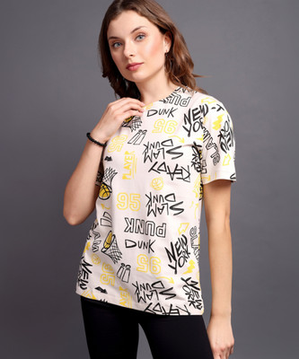 METRONAUT Printed Women Round Neck Multicolor T-Shirt