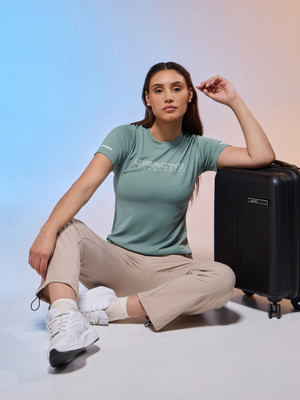 TECHNOSPORT Solid Women Round Neck Green T-Shirt