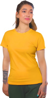 TxB Solid Women Round Neck Yellow T-Shirt
