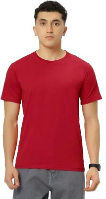 balker merka Solid Men Round Neck Red T-Shirt