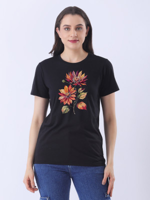 Ns Fashion Printed Women Round Neck Purple T-Shirt