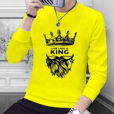 Doomee Printed Men Round Neck Yellow T-Shirt