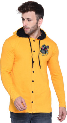 Money Leaf Graphic Print Men Hooded Neck Yellow T-Shirt