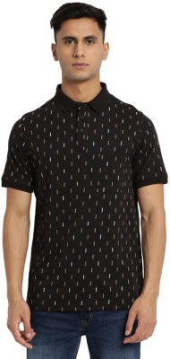 TURTLE Geometric Print Men Polo Neck Black T-Shirt