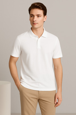 Adyavastram Solid Men Polo Neck White T-Shirt