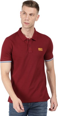 Wrangler Solid Men Polo Neck Red T-Shirt