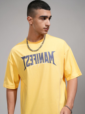 HIGHLANDER Self Design Men Round Neck Yellow T-Shirt