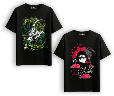 Litway Graphic Print Men Round Neck Black T-Shirt