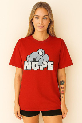 AdvibaFashion Graphic Print Women Round Neck Red T-Shirt