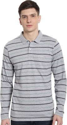 CONFIDENCE Striped Men Polo Neck Grey T-Shirt