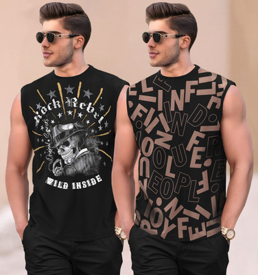 TRIPR Printed Men Round Neck Black T-Shirt