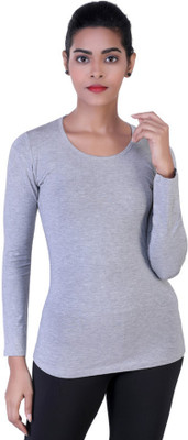 Laasa Sports Solid Women Round Neck Grey T-Shirt