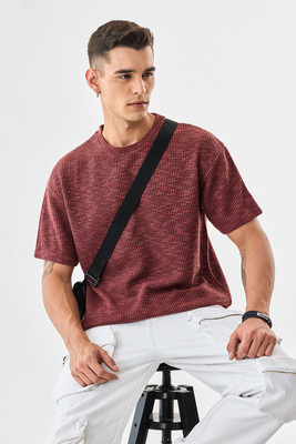 Snitch Self Design Men Crew Neck Red T-Shirt