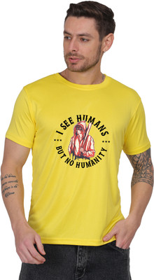 Buzzbloom Graphic Print Men Round Neck Yellow T-Shirt