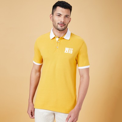 Byford by Pantaloons Printed Men Polo Neck Yellow T-Shirt