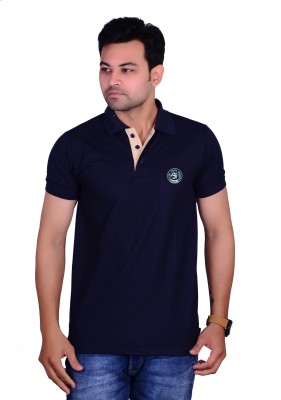 La Milano Solid Men Polo Neck Navy Blue T-Shirt