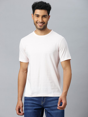Don Vino Solid Men Round Neck Pink T-Shirt