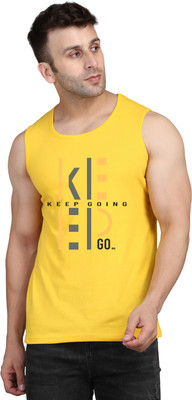 SLOWLORIS Typography Men Round Neck Yellow T-Shirt