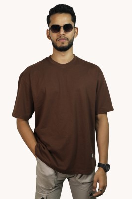 HEATHEX Solid Men Round Neck Brown T-Shirt