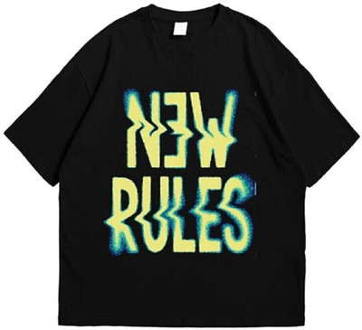inblak Self Design Men Round Neck Reversible Black T-Shirt